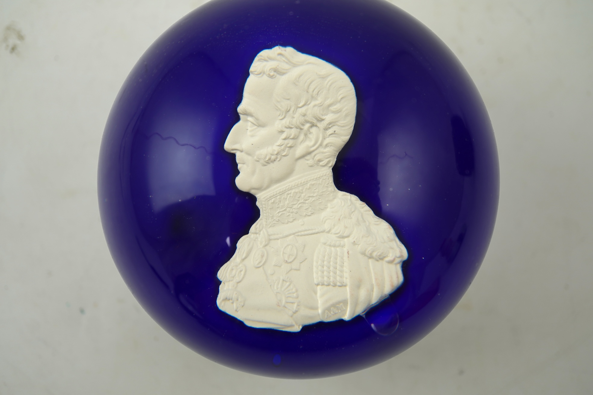 A Clichy Duke of Wellington sulphide paperweight, mid 19th century